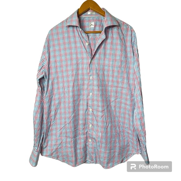Peter Millar Box Plaid Long Sleeve Button Down Dress Shirt Men's Size L - Picture 9 of 10